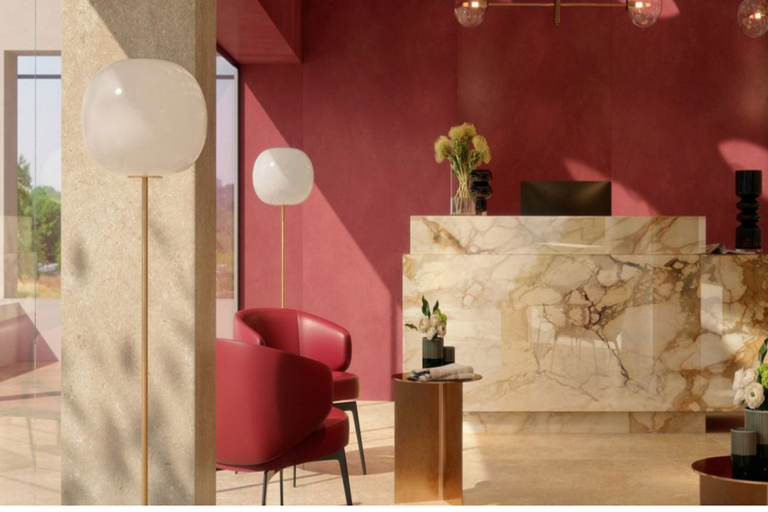 Recepcja z marmurowymi płytkami Marazzi | Romax Warszawa